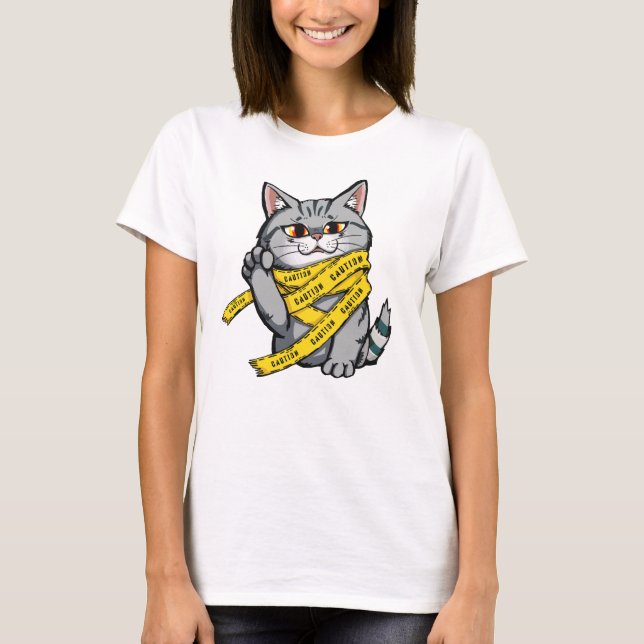 T-shirt Prudence Tape Chat - Drôle Gris Tabby (Devant)
