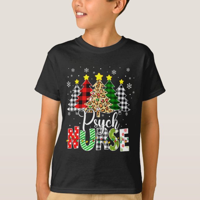 T-shirt Psych Nurse Xmas Tree Leopard Red Plaid Christmas  (Devant)