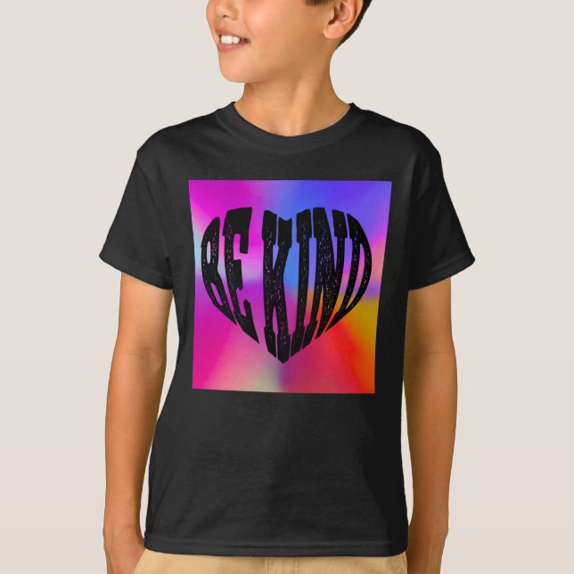 T-shirt Psychedelic Be Kind Heart Design - Arc-en-ciel vib (Devant)