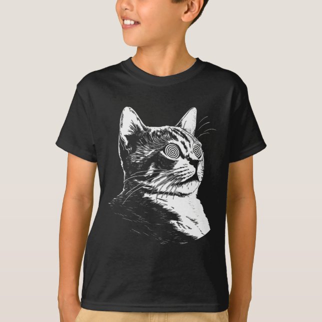 T-shirt Psychedelic Cat Festival Edm Trippy Illusion Kitty (Devant)