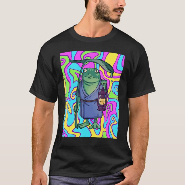 T-shirt Psychedelic Frog With Lantern Traveling The Trippy (Devant)