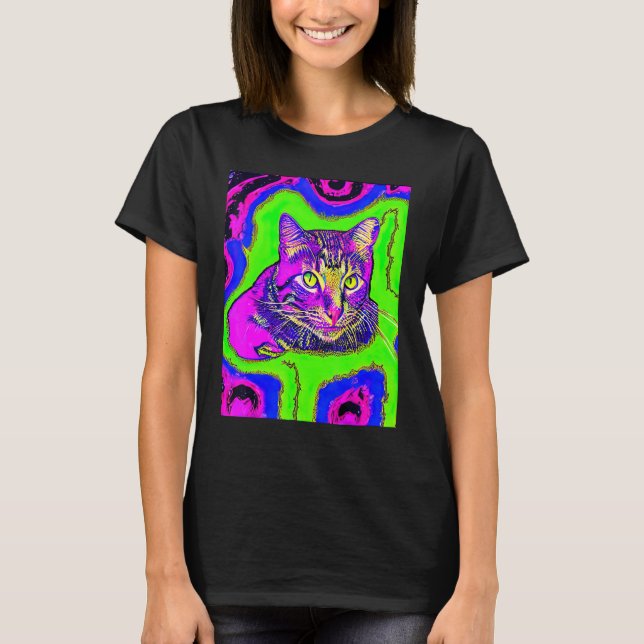 T-shirt Psychedelic Kitty Kitten Lover In Cat Art Style_1 (Devant)