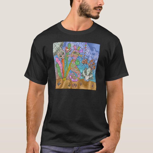 T-shirt Psychedelic Seahorse Sea Turtle Art (Devant)