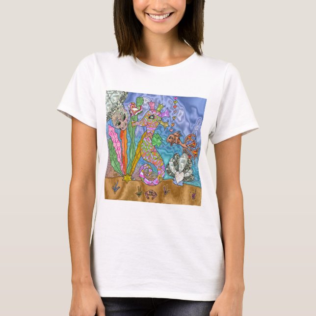 T-shirt Psychedelic Seahorse Sea Turtle Art (Devant)