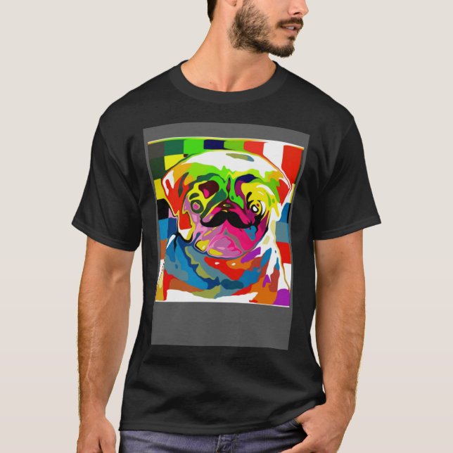 T-shirt Psychedelic Trippy Moustache Pug (Devant)