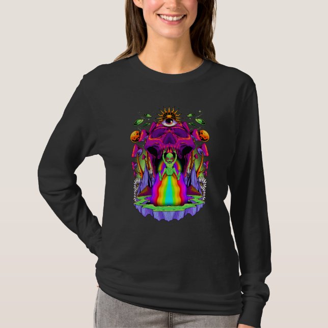 T-shirt Psychédélique Acidulée Pixie Alien UFO Champignon  (Devant)