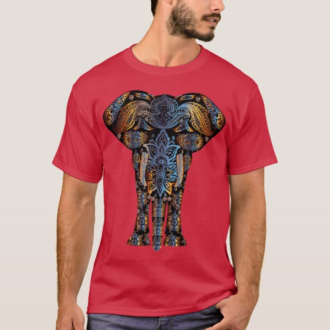 T-shirt psychédélique coloré d'éléphant de henné (Devant)