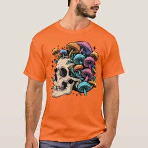 T-shirt Psychédélique couleur champignon Crâne Cottagecore