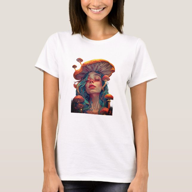 T-Shirt Psychedelique Fille aux Champignons de Lun (Devant)