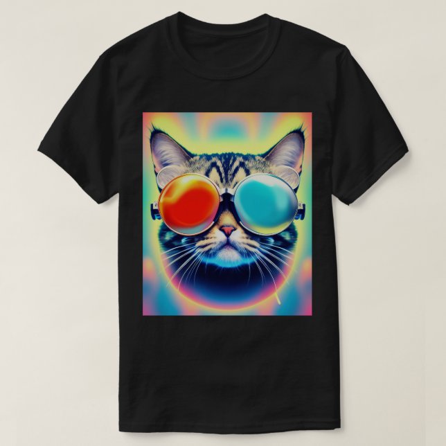 T-shirt Psychédélique folle Psychédélique Kitty Chat Blanc (Design devant)