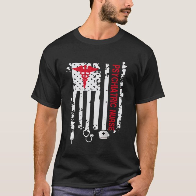 T-shirt Psychiatric Nurse American Flag RN Mental Health P (Devant)