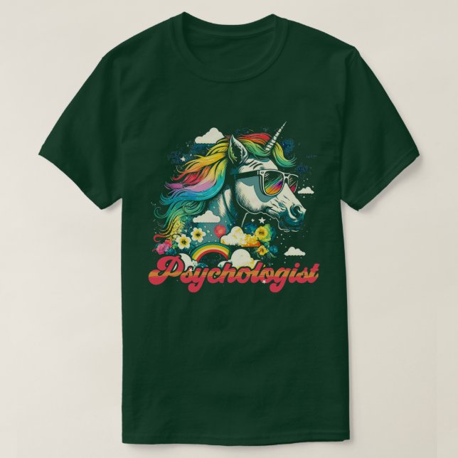 T-shirt Psychologue de l'Unicorne arc-en-ciel (Design devant)