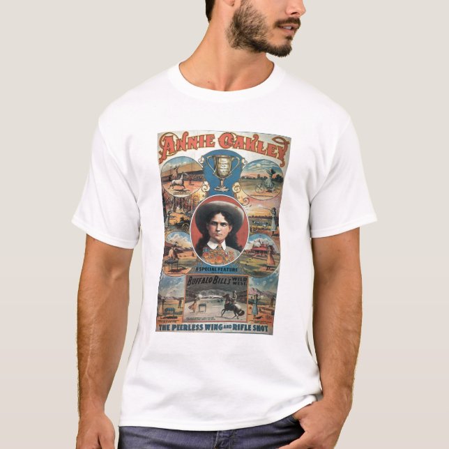 T-shirt Publicité par affichage Annie Oakley comportant (Devant)