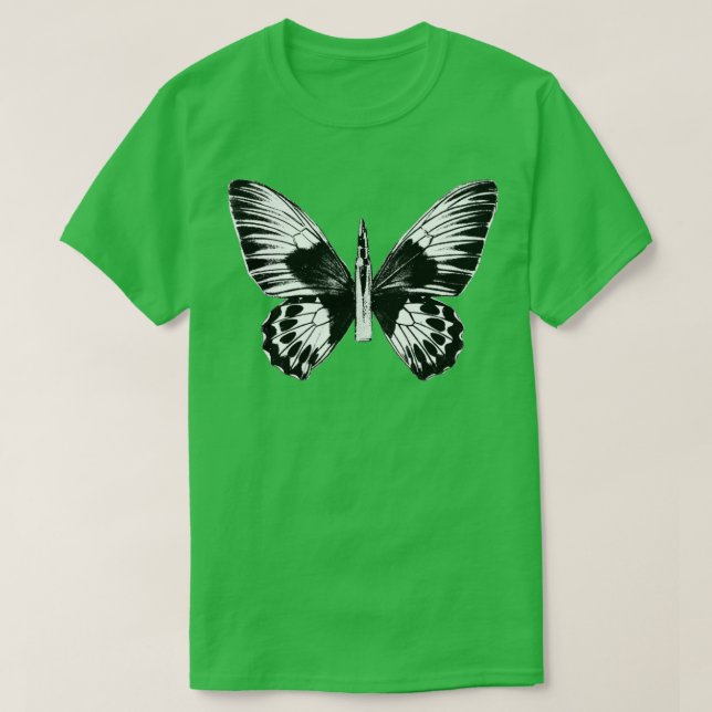 T-shirt Puce Avec Ailes Papillon Noir Et Blanc (Design devant)