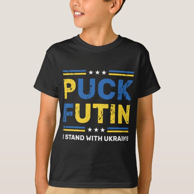 T-shirt Puck Foutine est avec le soutien du drapeau ukrain (Devant)
