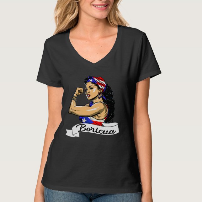 T-shirt Puerto Rican Girl Boricua Puerto Rico Flag Pride W (Devant)