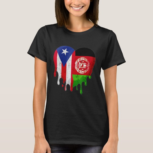 T-shirt Puerto Rico Afghanistan Drapeau Cœur Cultivé Patri (Devant)