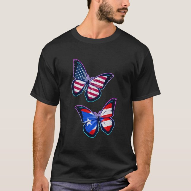 T-shirt Puerto Rico And The Usa Bicultural Roots Butterfly (Devant)
