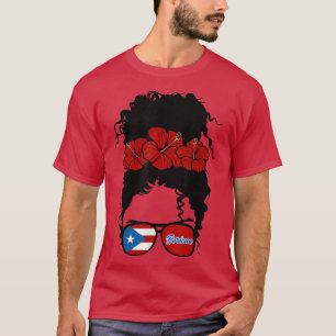 T-shirt Puerto Rico Boricua Girl Flower Messy Hair Afro Gi