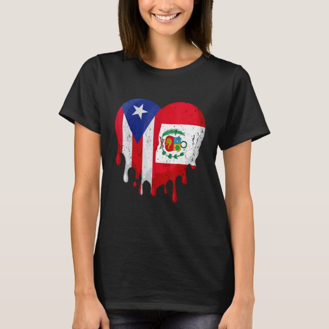 T-shirt Puerto Rico Costa Rica Flag Heart Grown Patriot Co (Devant)