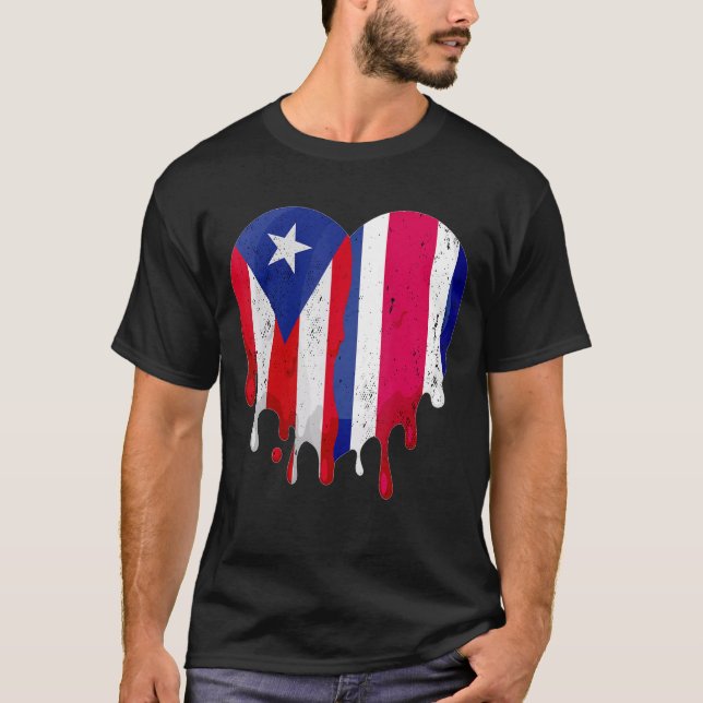 T-shirt Puerto Rico Costa Rica Flag Heart Grown Patriot Co (Devant)