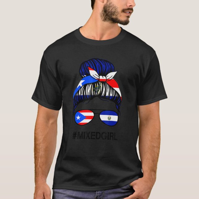 T-shirt Puerto Rico El Salvador Flag Puerto Rican Messy Bu (Devant)