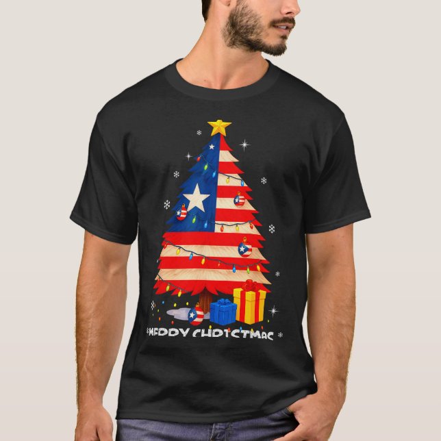 T-shirt Puerto Rico Flag Tree Lights Christmas Pajamas -co (Devant)