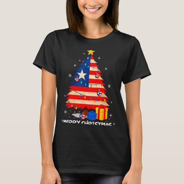 T-shirt Puerto Rico Flag Tree Lights Christmas Pajamas -co (Devant)