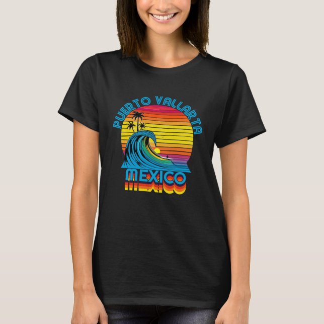 T-shirt Puerto Vallarta Mexico Retro Throwback Surf & Beac (Devant)