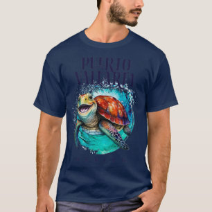 T-shirt Puerto Vallarta Mexique Aquarelle Joyeuse Tortue d