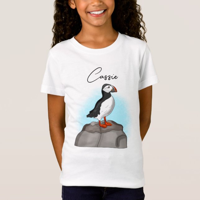 T-Shirt Puffin à main fine personnalisé (Devant)