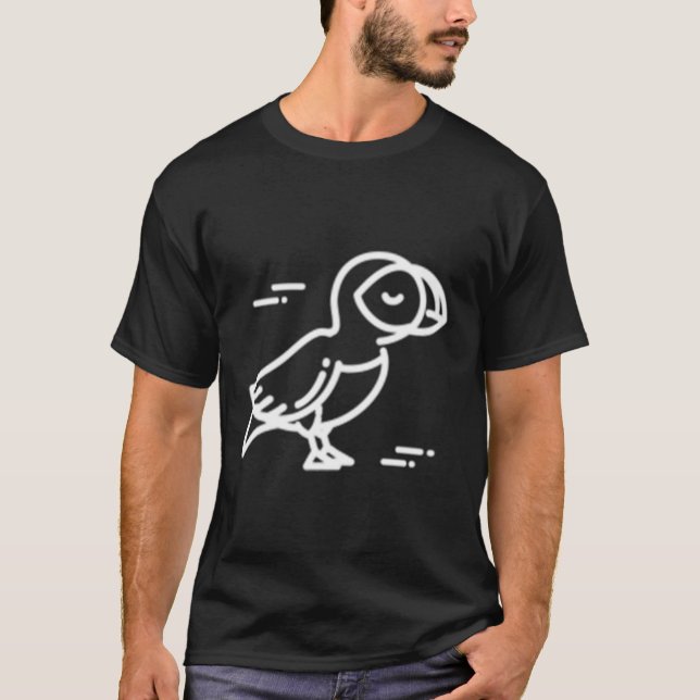 T-shirt Puffin Bird Animal Badge Line Plan (Devant)