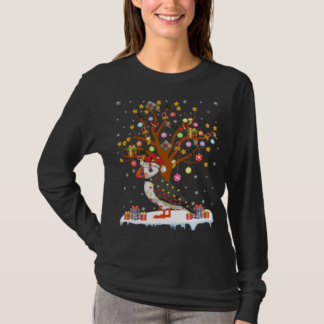 T-shirt Puffin Bird Xmas LighTree Père Noël Puffin Christ (Devant)