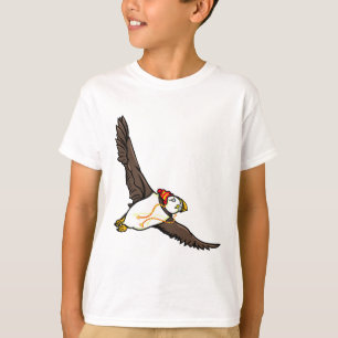 T-shirt Puffin portant un casquette d'hiver laineux