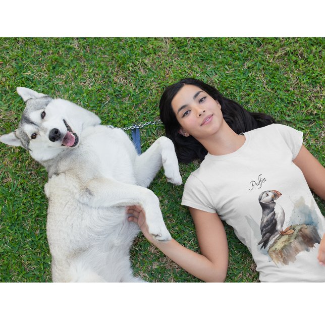 T-shirt Puffin sur une aquarelle rocheuse, personnalisé (Créateur téléchargé)