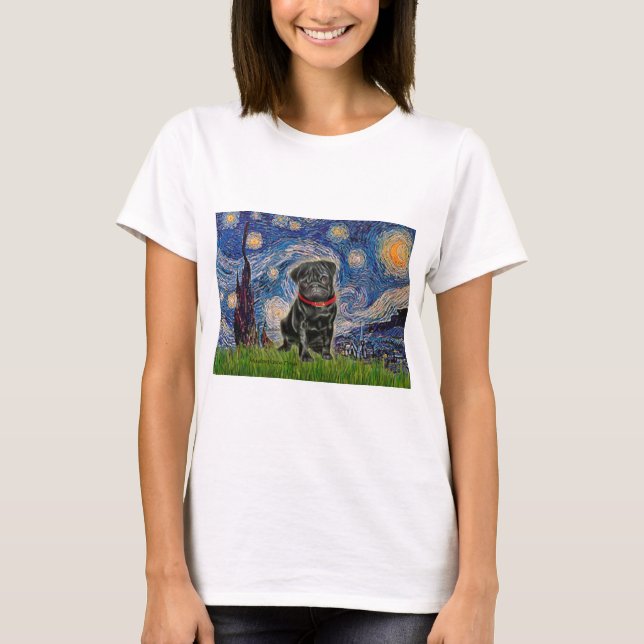 T-shirt Pug 13 (noir) - Nuit étoilée (Devant)