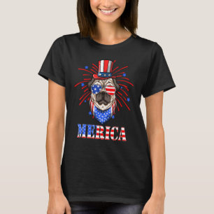 T-shirt Pug 4 juillet Merica Lunettes de soleil patriotiqu