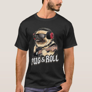 T-shirt Pug And Roll Mignon Rockstar Guitare Musique Rocki