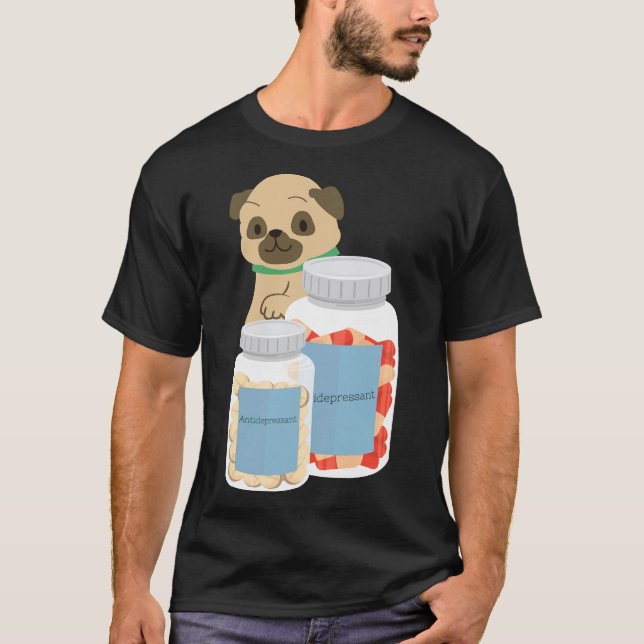 T-shirt Pug antidépresseur 882 (Devant)