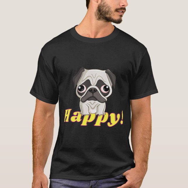 T-shirt Pug arc-en-ciel heureux (Devant)