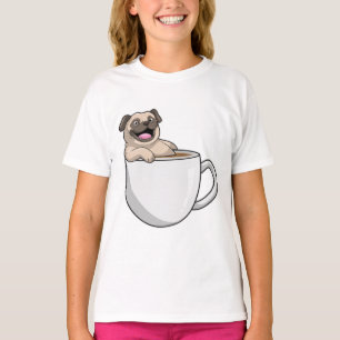 T-shirt Pug avec une tasse de café