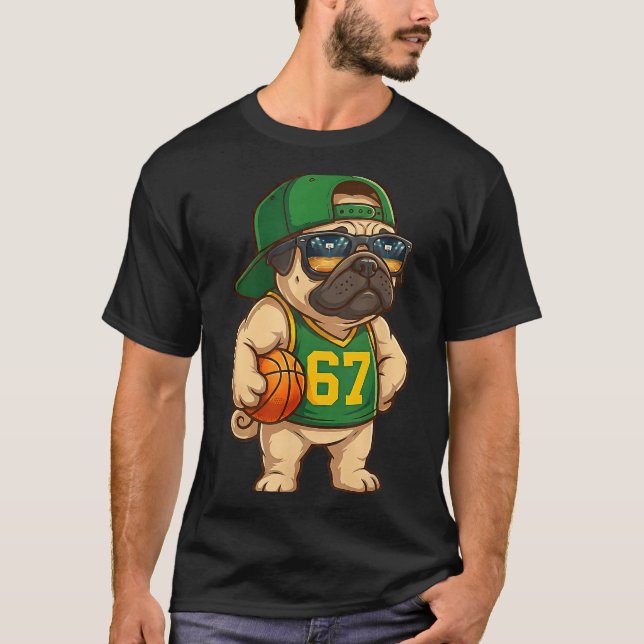 T-shirt Pug Basketball Dog 67 Gen Alpha Slang Srts Men Boy (Devant)