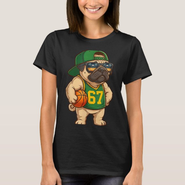 T-shirt Pug Basketball Dog 67 Gen Alpha Slang Srts Men Boy (Devant)