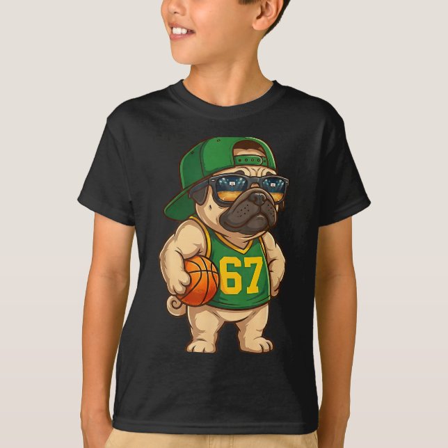 T-shirt Pug Basketball Dog 67 Gen Alpha Slang Srts Men Boy (Devant)