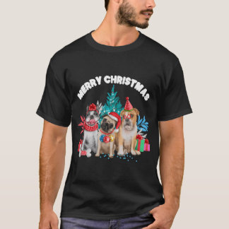 T-shirt Pug bouledogue chiens Chapeau de Noël