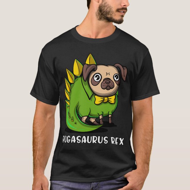 T-shirt Pug Chien T-Rex Dinosaure Pugasaurus (Devant)