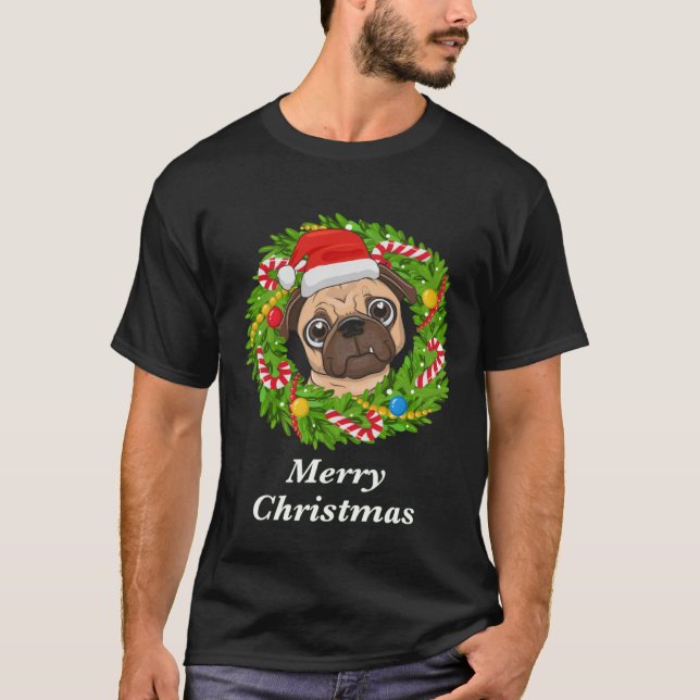 T-shirt Pug Christmas  For Dog  Men Women Kids (Devant)