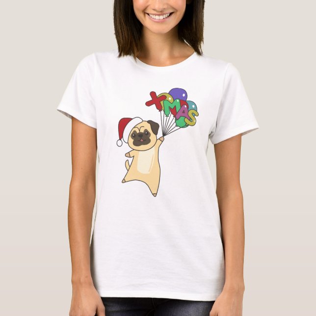 T-shirt Pug Christmas Snow Winter Animals Dogs (Devant)