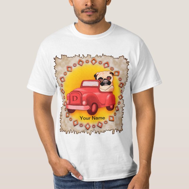 T-shirt Pug Conduisant une Voiture (Devant)