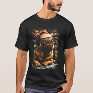 T-shirt Pug de Noël avec chapeau de Père Noël Chien festif